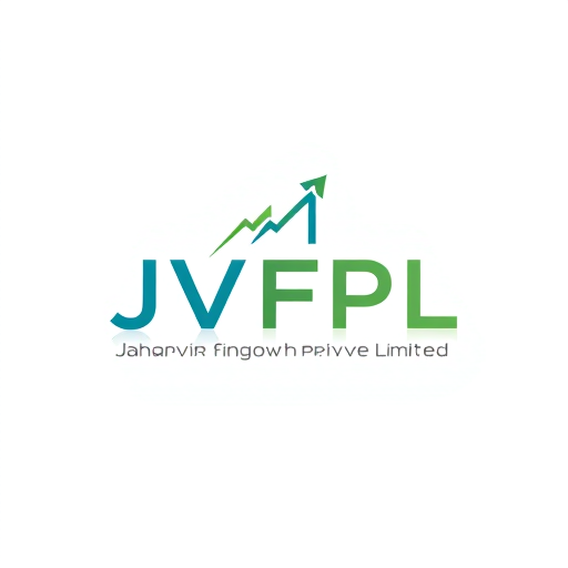 Professional logo design. Design a modern minimal logo for “JVFPL – Jaharvir Fingrowth Private Limited”. Use an abstract upward arrow and clean typography. Colours: Blue, Green, Grey. Concept: growth, trust, innovation.