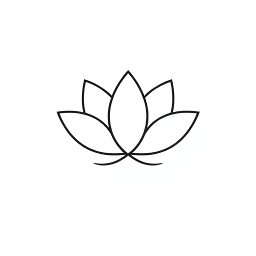 Professional logo design. Minimalist lotus outline logo with only three large symmetrical petals, clean thin black line art, modern vector design, simple and timeless, black outline on white background, professional branding style.