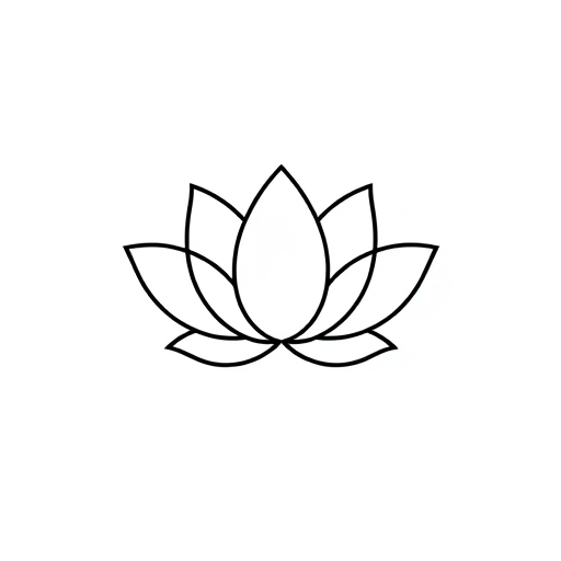 Professional logo design. Minimalist lotus outline logo with only three large symmetrical petals, clean thin black line art, modern vector design, simple and timeless, black outline on white background, professional branding style.