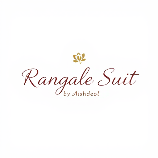 Professional logo design. Minimal boutique logo for "Rangale Suit by Aishdeol", elegant floral line art illustration of a single delicate flower, clean serif font for "Rangale Suit", stylish handwritten cursive font for "by Aishdeol", soft earthy tones (maroon, beige, muted gold), simple and sophisticated, vector style, transparent background