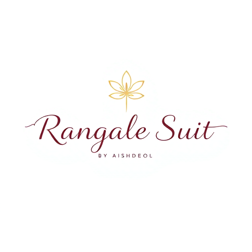 Professional logo design. Minimal boutique logo for "Rangale Suit by Aishdeol", elegant floral line art illustration of a single delicate flower, clean serif font for "Rangale Suit", stylish handwritten cursive font for "by Aishdeol", soft earthy tones (maroon, beige, muted gold), simple and sophisticated, vector style, transparent background