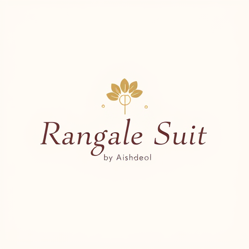 Professional logo design. Minimal boutique logo for "Rangale Suit by Aishdeol", elegant floral line art illustration of a single delicate flower, clean serif font for "Rangale Suit", stylish handwritten cursive font for "by Aishdeol", soft earthy tones (maroon, beige, muted gold), simple and sophisticated, vector style, transparent background