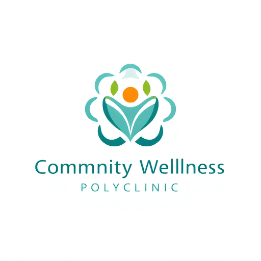 Professional logo design. Professional logo design for "Community Wellness Polyclinic".  
Concept: a modern medical coworking hub where doctors rent private cabins to serve the community.  
Design should combine the idea of community + healthcare + professional spaces.  
Use abstract shapes like connected circles, flowing lines, or hexagons to symbolize collaboration and network.  
In the center, a unique wellness icon: a stylized human figure rising like a sunrise or a blooming leaf, representing holistic health and positivity.  
Avoid using generic red cross or hospital icons.  
Color palette: calming blue (trust), vibrant green (wellness), and warm orange (energy).  
Style: minimal, flat vector, futuristic yet human, perfect for trademark and branding.  
Typography: clean sans-serif, bold for “Community Wellness”, lighter for “Polyclinic”.