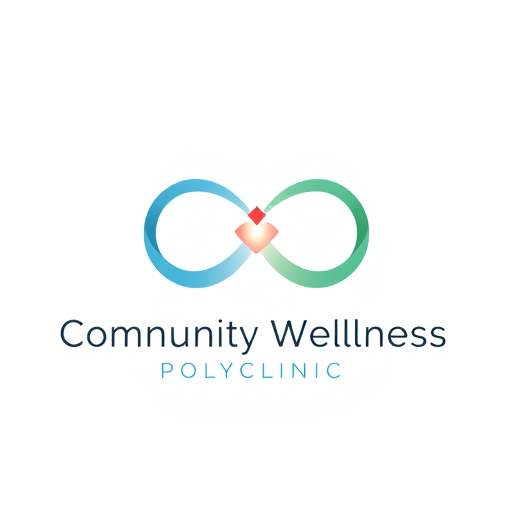 Professional logo design. Logo design for "Community Wellness Polyclinic".  
Concept: an elegant infinity loop made of two interwoven ribbons, representing doctors and community coming together in continuous care.  
Glowing intersection point symbolizing shared purpose and well-being.  
Colors: gradient of blue and green with a touch of coral.  
Modern, minimal, vector-based design with soft curves and balance.  
Typography: sleek sans-serif, clean and timeless.  
No red cross or hospital icons.
