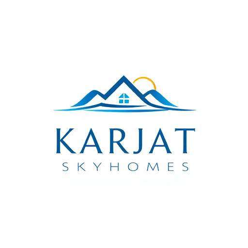 Professional logo design. Logo design for Karjat Skyhomes, a modern real estate and housing community in Karjat. Style should be minimal, clean, and futuristic. Use sky elements (like abstract clouds, horizon, or a subtle sun) blended with a home/architecture symbol. Color palette modern and premium — shades of blue, white, and a touch of gold. The design should feel elegant, trustworthy, and aspirational."