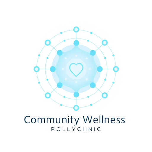 Professional logo design. A modern, futuristic logo showing interconnected dots and thin glowing lines forming a circular network, symbolizing connection and collaboration in healthcare. Central node glowing softly, surrounded by smaller orbits representing doctors and community. Minimal, premium, clean vector design on white background. Use gradient shades of teal, blue, and silver. Typography sleek sans-serif below reading “Community Wellness Polyclinic”. Visual balance of science and empathy, futuristic yet human.