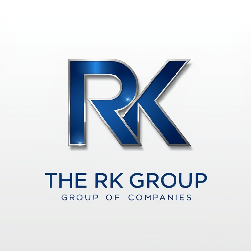 Professional logo design. 3D Letterform logo for a diversified business conglomerate named "THE RK GROUP" "GROUP OF COMPANIES": Abstract, interconnected geometric shapes forming the letters RK, with the tagline subtly integrated, Deep blues and metallic silver, with subtle gold accents, Sleek, modern, and authoritative sans-serif typography, Professional and sophisticated design, with sharp edges and a polished metallic finish, subtle gradient lighting to enhance depth, clean, professional gradient background