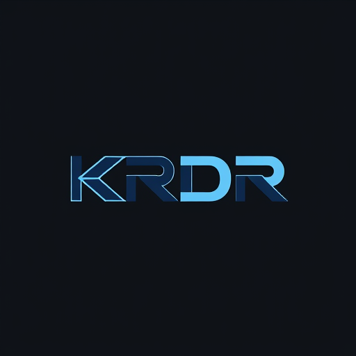 Professional logo design. Letterform AND SIMBEL for a computer sales and service company named "KRDR": Abstract geometric shapes representing data flow and circuitry, Design a sleek and futuristic aesthetic, incorporating subtle gradients and sharp lines, on a dark gray background.