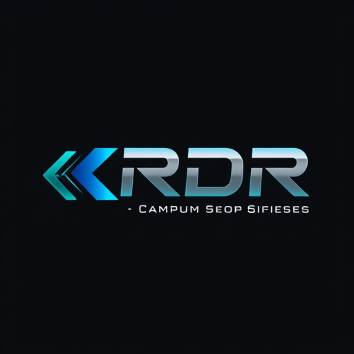 Professional logo design. LetterformAND SIMBEL for a computer sales and service company named "KRDR": Abstract geometric shapes representing data flow and circuitry, vibrant blue and silver with hints of electric green, modern sans-serif typography. Design a sleek and futuristic aesthetic, incorporating subtle gradients and sharp lines, on a dark gray background.