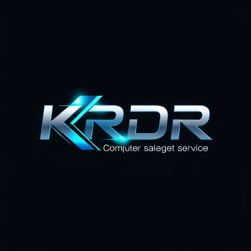 Professional logo design. LetterformAND SIMBEL for a computer sales and service company named "KRDR": Abstract geometric shapes representing data flow and circuitry, vibrant blue and silver with hints of electric green, modern sans-serif typography. Design a sleek and futuristic aesthetic, incorporating subtle gradients and sharp lines, on a dark gray background.