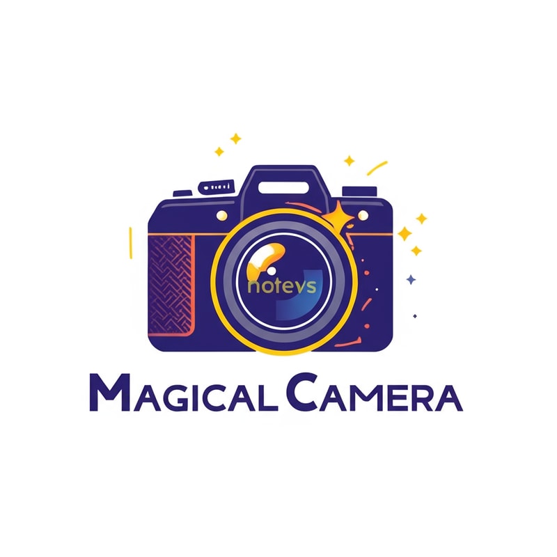 change the text and write magical camera and adjust to the image inside properly