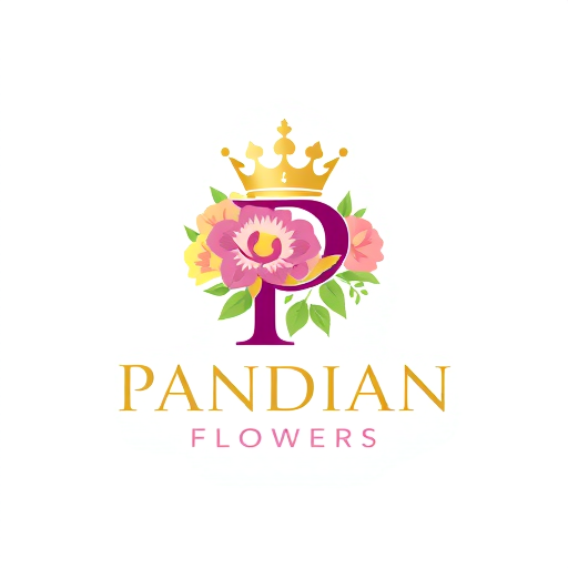 Professional logo design. i want to create logo for flower shop named Pandian Flowers the letter P has a crown and tha text should be in golden and the background enhance the brand name