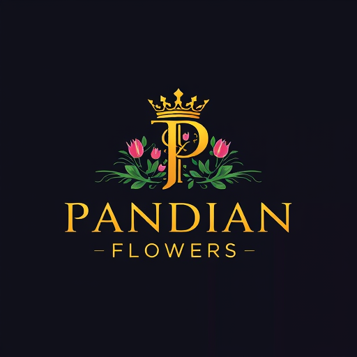 Professional logo design. i want to create logo for flower shop named Pandian Flowers the letter P in pandian has a crown and tha text should be in golden and the background enhance the brand name