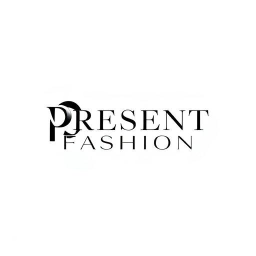 Professional logo design. Minimalist logo for a modern and elegant fashion brand named "Present Fashion": A clean, abstract geometric shape symbolizing timelessness and forward-thinking design, a monochromatic palette of sophisticated black and white with subtle metallic silver accents, and a sleek, sans-serif typeface. Design with a contemporary artistic influence, a precise and refined visual execution with sharp lines and balanced negative space, and a plain white background.