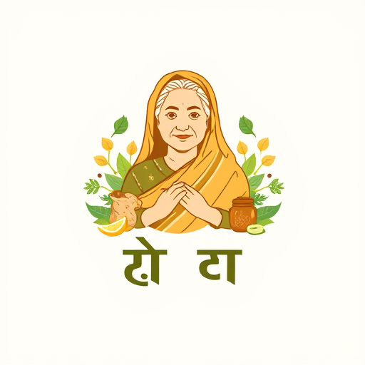 Professional logo design. “A premium vector logo for an organic ayurvedic brand named ‘दादी वेद’. The logo should include a wise old grandmother (dadi) character illustration in a clean, elegant vector style, symbolizing herbal knowledge. She should look kind, traditional, with a dupatta covering her head slightly, holding or surrounded by natural herbs like neem leaves, tulsi, ginger, clove, turmeric, and honey elements. Use premium organic colors inspired by herbs: turmeric yellow, honey gold, neem green, tulsi green, and earthy brown. The text ‘दादी वेद’ should be written in elegant Hindi typography, bold but graceful, matching the herbal theme. The overall look should be modern, minimal, premium, and suitable for social media branding and YouTube, with clear visibility at small sizes. Flat vector style, high contrast, professional logo design.”