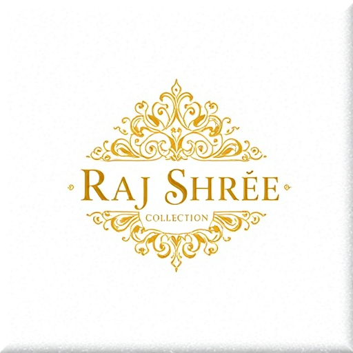 Professional logo design. Emblem for a luxury ornamental jewellery brand for men and women named "Raj Shree Collection": a royal emblem featuring intricate filigree work and gold color, elegant serif typography. Design with Indian royal influence and Art Deco stylistic direction, on a White velvet background.