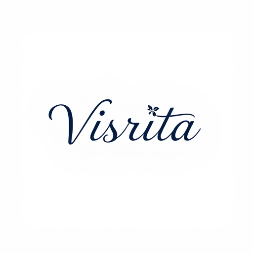 Professional logo design. Logo design for a fashion brand named "Visrita". Brand name written in a clean, simple, modern font. Along with the text, add a subtle fashion-related design element like a flowing fabric line, kurti outline, hanger, or elegant floral motif. Minimal, classy, and elegant style. Vector logo, no background, professional look. 