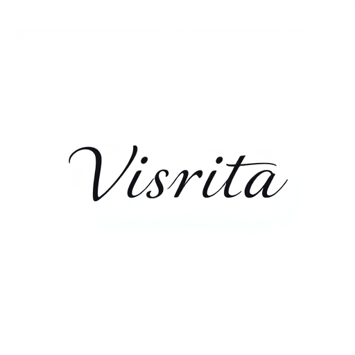 Professional logo design. Logo design for a fashion brand named "Visrita". Brand name written in a clean, simple, modern font. Along with the text, add a subtle fashion-related design element like a flowing fabric line, kurti outline, hanger, or elegant floral motif. Minimal, classy, and elegant style. Vector logo, no background, professional look. 
