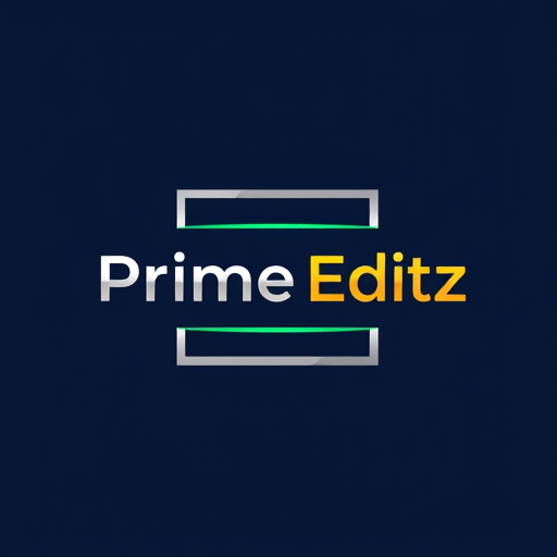 Professional logo design. [Emblem logo] for a [photography and videography editing service] named "Prime Editz": A bold emblem featuring "Prime Editz" within a sleek, modern box. Inside the box, incorporate a stylized prime number symbol (e.g., a subtly enhanced 'p' or a geometric representation of a prime number) and a subtle camera lens aperture or film strip element. The overall design should evoke creativity and precision in editing., [Emerald green, dark navy blue, silver, and golden yellow], [Modern sans-serif font with a slight technological edge for "Prime Editz", perhaps with a golden yellow accent on the "Prime"], [Influenced by modern graphic design and high-tech editing software interfaces, with a clean and sophisticated style direction], [The box should have sharp, clean lines, possibly with a subtle metallic silver sheen. The prime element and editing symbol should be integrated harmoniously, using emerald green and golden yellow accents against the navy blue. Consider a slight gradient or subtle lighting effect on the golden yellow elements to add depth.], [Dark navy blue solid background].