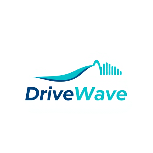 Professional logo design. Minimalist emblem for a ride-sharing application named "DriveWave": A stylized sound wave forming a subtle road or directional arrow, symbolizing smooth journeys and connectivity. A gradient of oceanic blues and a vibrant, energetic teal, conveying trust, efficiency, and modernity. Clean, sans-serif typography with slightly rounded edges for approachability and a sense of motion. Design with a modern, sleek, and trustworthy influence and style direction, reminiscent of technology and mobility. Execute with a clean vector graphic, ensuring scalability for various applications. A solid white or transparent background.