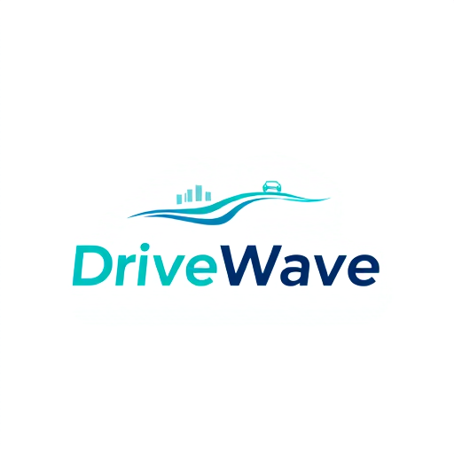 Professional logo design. Minimalist emblem for a ride-sharing application named "DriveWave": A stylized sound wave forming a subtle road or directional arrow, symbolizing smooth journeys and connectivity. A gradient of oceanic blues and a vibrant, energetic teal, conveying trust, efficiency, and modernity. Clean, sans-serif typography with slightly rounded edges for approachability and a sense of motion. Design with a modern, sleek, and trustworthy influence and style direction, reminiscent of technology and mobility. Execute with a clean vector graphic, ensuring scalability for various applications. A solid white or transparent background.