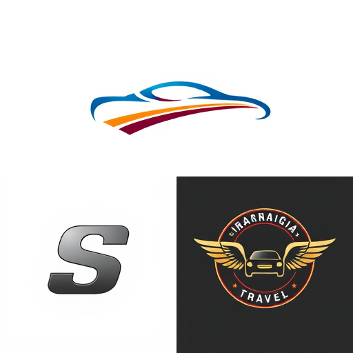 Professional logo design. Stylized car silhouette integrated with a road graphic — dynamic and forward-moving composition, deep blues and vibrant oranges, bright and energetic, modern graphic design, clean lines and subtle gradients, white background. Minimalistic car icon combined with a subtle wave representing travel — elegant and streamlined design, cool blues and greens with a hint of silver, soft and inviting, vector art, smooth curves and precise edges, light grey background. Abstract representation of a car wheel and a compass — adventurous and directional concept, earthy tones of brown and gold with a touch of sky blue, warm and inspiring, geometric abstraction, sharp angles and circular elements, textured paper background. Letterform 'S' morphed into a car outline and a winding path — sophisticated and memorable, rich maroon and a contrasting metallic grey, confident and premium, typographic illustration, flowing lines and bold shapes, dark charcoal background. Vintage-style cab emblem with subtle travel elements like wings or a road — classic and trustworthy, black and cream with subtle gold accents, nostalgic and reliable, retro illustration, detailed linework and distressed textures, aged parchment background.