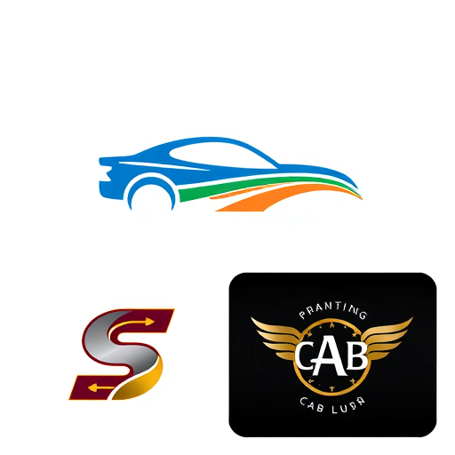 Professional logo design. Stylized car silhouette integrated with a road graphic — dynamic and forward-moving composition, deep blues and vibrant oranges, bright and energetic, modern graphic design, clean lines and subtle gradients, white background. Minimalistic car icon combined with a subtle wave representing travel — elegant and streamlined design, cool blues and greens with a hint of silver, soft and inviting, vector art, smooth curves and precise edges, light grey background. Abstract representation of a car wheel and a compass — adventurous and directional concept, earthy tones of brown and gold with a touch of sky blue, warm and inspiring, geometric abstraction, sharp angles and circular elements, textured paper background. Letterform 'S' morphed into a car outline and a winding path — sophisticated and memorable, rich maroon and a contrasting metallic grey, confident and premium, typographic illustration, flowing lines and bold shapes, dark charcoal background. Vintage-style cab emblem with subtle travel elements like wings or a road — classic and trustworthy, black and cream with subtle gold accents, nostalgic and reliable, retro illustration, detailed linework and distressed textures, aged parchment background.