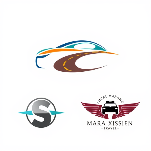 Professional logo design. A stylized car silhouette integrated with a road graphic — dynamic and forward-moving composition, Deep blues and vibrant oranges, bright and energetic, modern graphic design, clean lines and subtle gradients, white background. A minimalistic car icon combined with a subtle wave representing travel — elegant and streamlined design, cool blues and greens with a hint of silver, soft and inviting, vector art, smooth curves and precise edges, light grey background. An abstract representation of a car wheel and a compass — adventurous and directional concept, earthy tones of brown and gold with a touch of sky blue, warm and inspiring, geometric abstraction, sharp angles and circular elements, textured paper background. A letterform 'S' creatively morphed into a car outline and a winding path — sophisticated and memorable, rich maroon and a contrasting metallic grey, confident and premium, typographic illustration, flowing lines and bold shapes, dark charcoal background. A vintage-style cab emblem with subtle travel elements like wings or a road — classic and trustworthy, black and cream with subtle gold accents, nostalgic and reliable, retro illustration, detailed linework and distressed textures, aged parchment background.