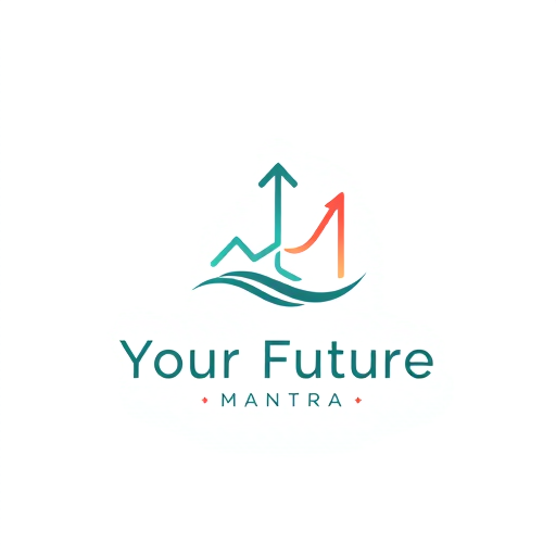 Professional logo design. Minimalist emblem for an educational platform focused on personal growth and skill development named "Your Future Mantra": a stylized ascending arrow intertwined with a subtle, abstract waveform or growth chart, symbolizing progress and continuous learning. A gradient of deep teal and a warm, optimistic gold or soft coral. Modern sans-serif typeface with clean lines, slightly rounded edges for approachability. Design with a touch of modern abstract and subtle spiritual undertones, suggesting empowerment and enlightenment. Visual execution should be clean, scalable, and easily recognizable. Solid color background in a very light grey or off-white.