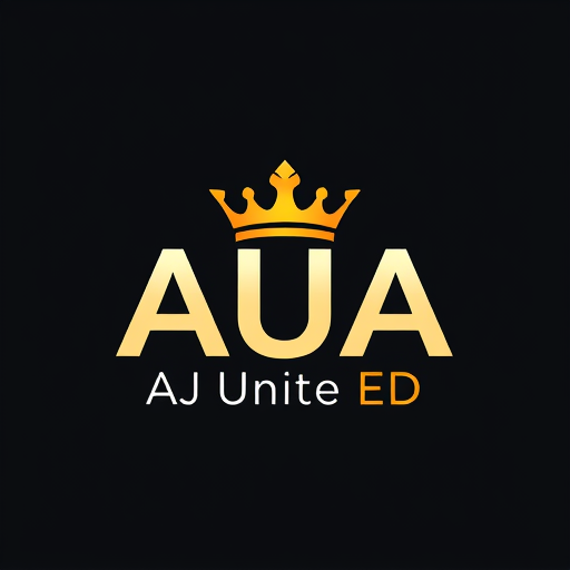 Professional logo design. create an 3d logo "AUA" =CROWN on the top of that word and AJ Unite ED on the bottom