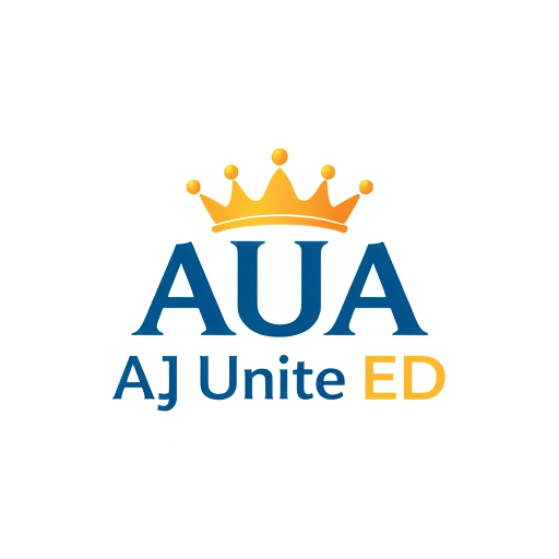 Professional logo design. create an 3d logo "AUA" =CROWN on the top of that word and AJ Unite ED on the bottom