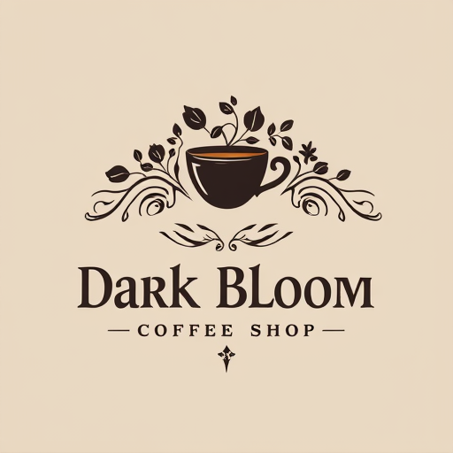 Professional logo design. Design a modern, moody logo for Dark Bloom Coffee Shop. The logo should blend elements of dark elegance and botanical growth, symbolizing a mysterious yet inviting coffee experience. Use a dark color palette (deep blacks, rich browns, charcoal greys) with accents of muted florals (dark purples, burgundy, forest green). Include a stylized coffee cup or coffee plant, subtly intertwined with blooming flowers or vines. Typography should be serif or gothic-style, sophisticated yet readable. The overall vibe should be artistic, moody, slightly gothic, and perfect for a high-end indie coffee brand.