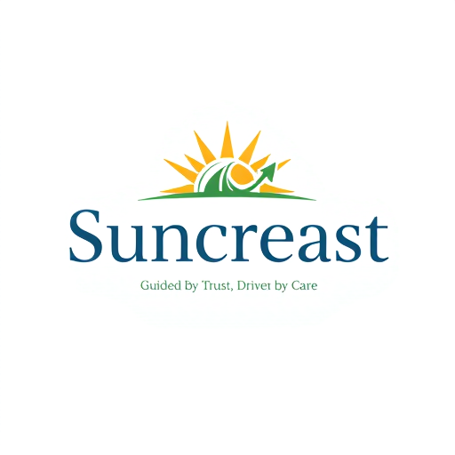 Professional logo design. Design a professional and creative logo for Suncreast Financials. The logo should visually represent the themes: Funds, Stocks, Insurance, Mutual Funds, Growth, Trust, Sunrise, Arrow, Sunraising Scene. Use a modern minimalistic style suitable for the financial industry. Incorporate a rising sun crest with rays blending into upward financial elements like an arrow or bar chart. Add a shield or arc to symbolize trust and insurance. Typography should be clean sans-serif (Montserrat, Lato, or Poppins), with ‘Suncreast’ in bold and ‘Financials’ in lighter weight. Place the tagline ‘Guided by Trust, Driven by Care’ below the name. Use colors: Deep Blue (#1E3A8A) for trust, Green (#2C6E49) for growth, and Golden Orange (#F9A602) for sunrise energy, on a white background. Provide variations: full logo with tagline, simplified version (symbol + name), and an icon for favicon