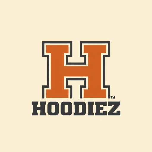 Professional logo design. Letterform logo for a retro-inspired, confident, and bold Hoodie brand named "Hoodiez": A stylized "H" with a subtle nod to vintage sportswear graphics, potentially incorporating a subtle shield or block element. Deep charcoal grey, a vibrant burnt orange, and a creamy off-white. Bold, blocky sans-serif font with rounded edges, reminiscent of 70s and 80s athletic wear. Design a retro athletic aesthetic with a modern, clean execution. The "H" should be the primary visual element, making it instantly recognizable and memorable. Solid background. Use dark colour fonts and make it look genz.