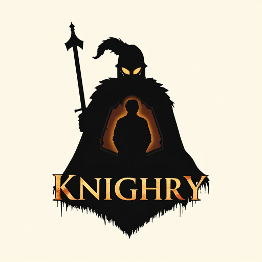 Professional logo design. create a logo of a mystery movie, showing an outline silhouette of a spooky knight. inside is a outline of a nomad. inside that is an outline of a man.