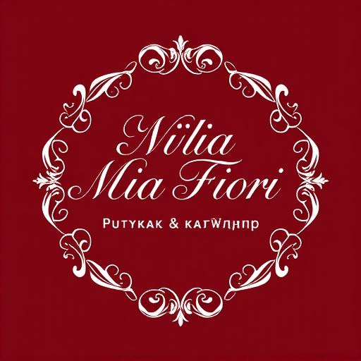 Professional logo design. Create a typographic logo for “Mia Fiori” – a boutique & coffee shop. Style: elegant, refined, Italian-inspired with decorative floral swirls (Renaissance/Baroque aesthetic). Color scheme: deep burgundy (#800020) as the background, white for typography and floral accents. Composition: circular or square, suitable for an 80 cm round sign. Typography: sophisticated serif or modern calligraphic font that supports both Latin and Cyrillic (for additional text “бутік & кав’ярня”). Ornamentation: delicate floral flourishes, acanthus leaves, Venetian patterns, Italian floral motifs. Design specifications: vector style, minimal gradients, flat design, clean contours, high-resolution, print-ready. Focus: timeless elegance, Italian charm, premium boutique-coffee ambience, floral accents integrated harmoniously with the text.