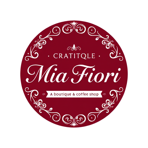 Professional logo design. Create a typographic logo for “Mia Fiori” – a boutique & coffee shop. Style: elegant, refined, Italian-inspired with decorative floral swirls (Renaissance/Baroque aesthetic). Color scheme: deep burgundy (#800020) as the background, white for typography and floral accents. Composition: circular or square, suitable for an 80 cm round sign. Typography: sophisticated serif or modern calligraphic font that supports both Latin and Cyrillic (for additional text “бутік & кав’ярня”). Ornamentation: delicate floral flourishes, acanthus leaves, Venetian patterns, Italian floral motifs. Design specifications: vector style, minimal gradients, flat design, clean contours, high-resolution, print-ready. Focus: timeless elegance, Italian charm, premium boutique-coffee ambience, floral accents integrated harmoniously with the text. 