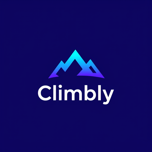 Professional logo design. A modern minimalist logo for an AI advisor app called "Climbly". The logo should symbolize growth, guidance, and climbing towards success. Use an abstract mountain peak combined with an upward arrow in a clean geometric style. Colors: gradient of blue (#1A73E8) and purple (#9333EA) for trust and innovation. Typography: sleek sans-serif font like Poppins or Montserrat, professional yet friendly. The design should be simple, unique, and startup-ready, not overly detailed or AI-looking. 