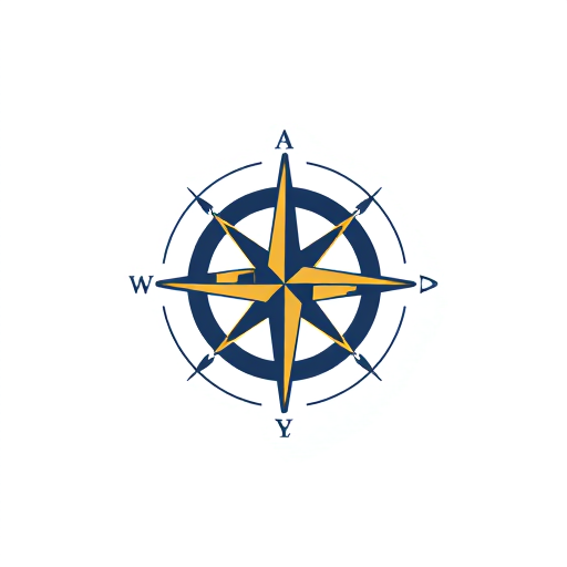 Professional logo design. Minimalist for a website offering interview preparation named "Career Compass": A stylized compass rose with a subtle, upward-pointing arrow integrated into one of its points. This symbolizes guidance and career progression. The arrow should be sleek and modern, not overtly literal. Dominant colors of deep navy blue and a muted gold, with subtle white accents for highlights. Typography should be a clean, modern sans-serif font, with a slightly bolder weight for the brand name. Design with a modern, professional, and aspirational influence. Visual execution should be flat design with clean lines and smooth gradients. White background.