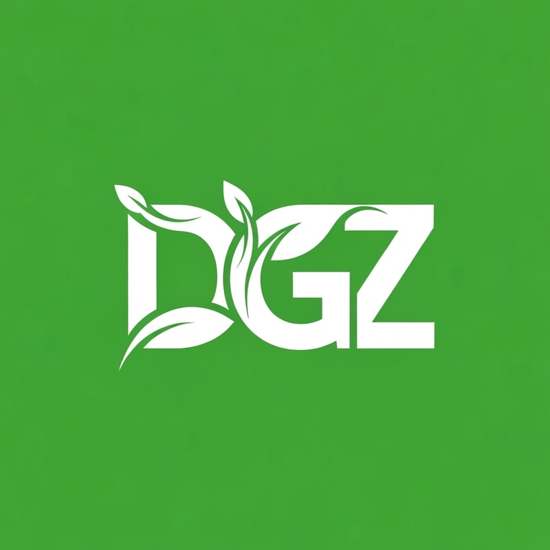 Professional logo design. A modern vector logo design featuring the letters D, G, and Z combined into one unified symbol. Each letter is styled with leaf-inspired elements, flowing curves, and clean cutouts to create a natural, eco-friendly look. The design should be white on a vibrant green background, with smooth edges, balanced proportions, and high clarity so that each letter (D, G, Z) is distinct but seamlessly blended together in a professional logo style.