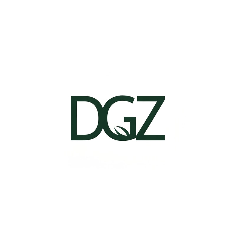 Professional logo design. Letterform logo for a company named "DGZ": a cohesive single lettermark forming DGZ as a unified icon, minimalist, modern, and geometric. Design with sharp edges and clean lines, inspired by architectural forms, with a sophisticated and professional visual execution. Solid background color is white and letter color is darkgreen and letter showing a leaf