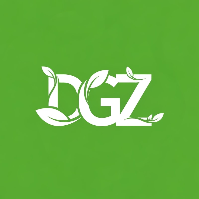 Professional logo design. A modern vector logo design featuring the letters D, G, and Z combined into one unified symbol. Each letter is styled with leaf-inspired elements, flowing curves, and clean cutouts to create a natural, eco-friendly look. The design should be white on a vibrant green background, with smooth edges, balanced proportions, and high clarity so that each letter (D, G, Z) is distinct but seamlessly blended together in a professional logo style. text color is #004009