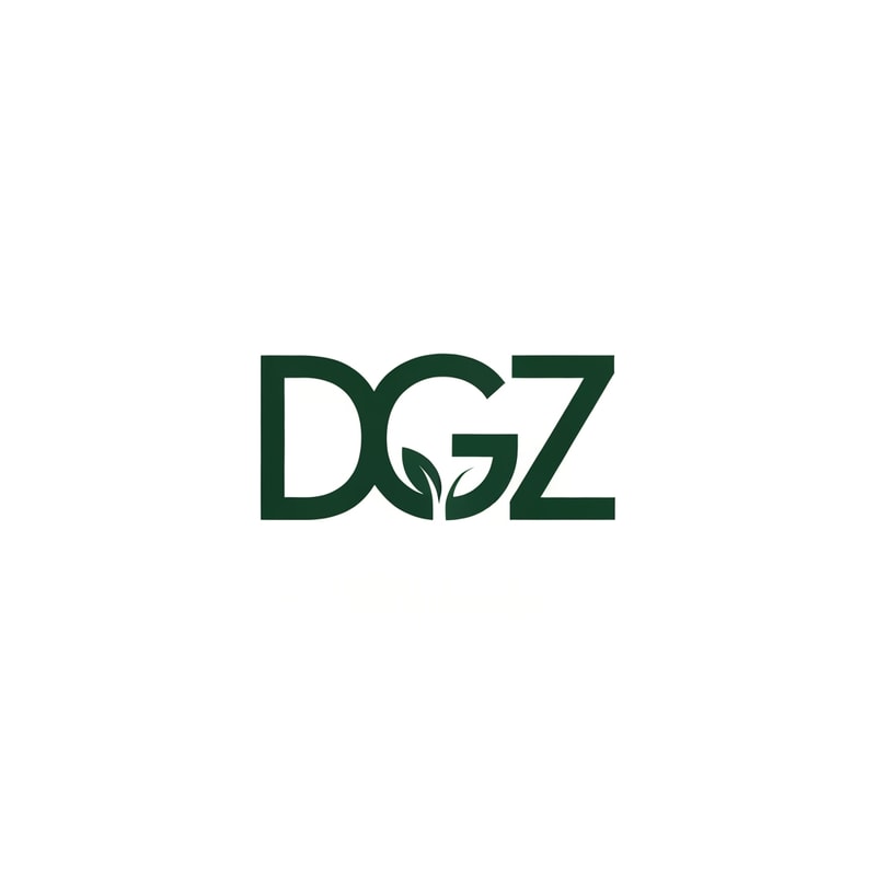 Professional logo design. Letterform logo for a company named "DGZ": a cohesive single lettermark forming DGZ as a unified icon, minimalist, modern, and geometric. Design with sharp edges and clean lines, inspired by architectural forms, with a sophisticated and professional visual execution. Solid background color is white and letter color is darkgreen and all letter showing a leaf
