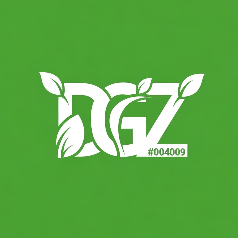 Professional logo design. A modern vector logo design featuring the letters D, G, and Z combined into one unified symbol. Each letter is styled with leaf-inspired elements, flowing curves, and clean cutouts to create a natural, eco-friendly look. The design should be white on a vibrant green background, with smooth edges, balanced proportions, and high clarity so that each letter (D, G, Z) is distinct but seamlessly blended together in a professional logo style. text color is #004009