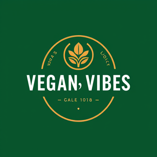 Professional logo design. Design a bold, premium-style logo for Vegan Vibes. Use rich shades of green, gold, and white. Add a powerful leaf, tree, or circular plant emblem above the name. Choose strong, modern typography with clean edges. The logo should feel professional, trustworthy, and iconic, representing a movement for compassion and sustainability."