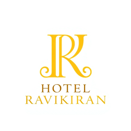Professional logo design. Letterform logo for a luxury hotel named "HOTEL RAVIKIRAN": Intertwined "R" and "K" forming an abstract monogram, Yellow/golden over white background. Design with an art deco influence and art nouveau stylistic direction, featuring elegant curves and intricate linework, a sophisticated and timeless visual execution, and a clean white background.