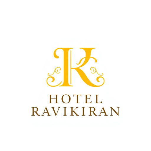 Professional logo design. Letterform logo for a luxury hotel named "HOTEL RAVIKIRAN": Intertwined "R" and "K" forming an abstract monogram, Yellow/golden over white background. Design with an art deco influence and art nouveau stylistic direction, featuring elegant curves and intricate linework, a sophisticated and timeless visual execution, and a clean white background.