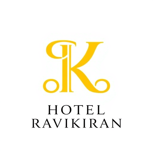 Professional logo design. Letterform logo for a luxury hotel named "HOTEL RAVIKIRAN": Intertwined "R" and "K" forming an abstract monogram, Yellow/golden over white background. Design with an art deco influence and art nouveau stylistic direction, featuring elegant curves and intricate linework, a sophisticated and timeless visual execution, and a clean white background.