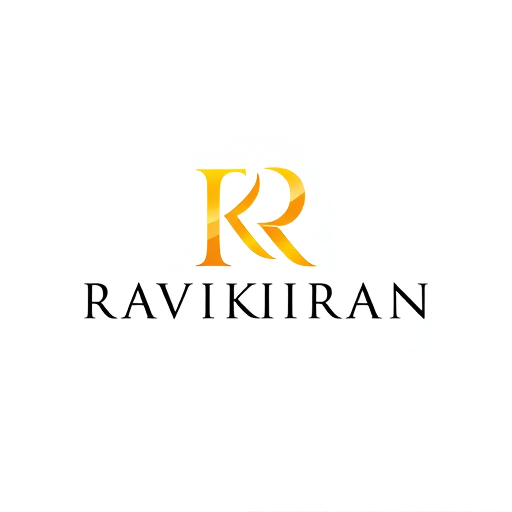 Professional logo design. Letterform logo for a luxury hotel named "HOTEL RAVIKIRAN": Intertwined "R" and "K" forming an abstract monogram, Yellow/golden over white background. Design with sophisticated and timeless visual execution, and a clean white background.