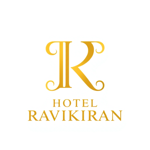 Professional logo design. Letterform logo for a luxury hotel named "HOTEL RAVIKIRAN": Intertwined "R" and "K" forming an abstract monogram, Yellow/golden over white background. Design with an art deco influence and stylistic direction, featuring elegant curves and intricate linework, a sophisticated and timeless visual execution, and a clean white background.